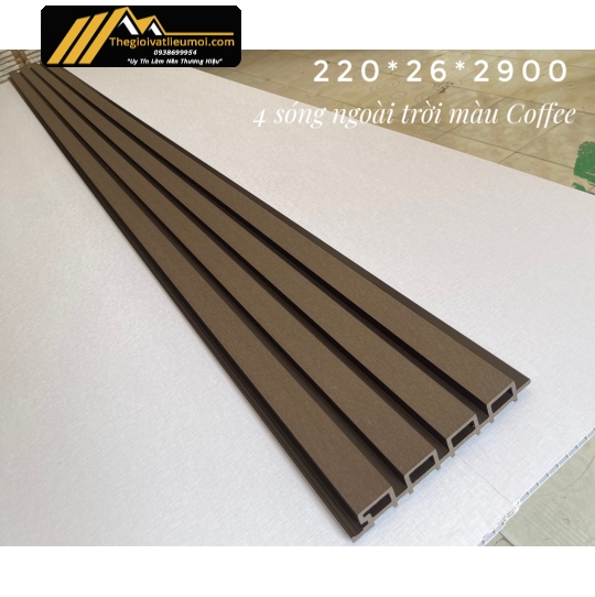 Thanh lam gỗ nhựa 4 sóng ốp tường ngoài màu coffee