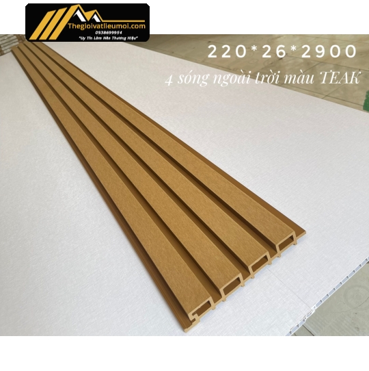 Thanh lam gỗ nhựa 4 sóng ngoài trời màu teak
