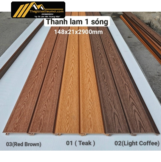 Thanh lam gỗ nhựa 1 sóng 2D ốp tường ngoài trời